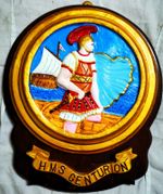 HMS Centurion - Ship Crest Plaque – Hand-Painted, Solid Mahogany Mount, 1.034kg