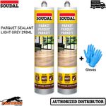 2x Soudal Parquet Sealant Light Grey 290ml Wood Floor Gap Joint Filler + Gloves