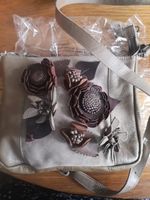 Laura Ashley Women's Genuine Brown Leather Bag Embossed Flowers Unused Condition