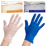Disposable Vinyl Gloves Powder Free Clear Blue Latex Free Food Medical-All Size