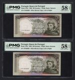 Portugal "2 Consecutive" 20 Escudos 26-5-1964 P167a About Uncirculated