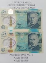 KING CHARLES 5 POUND £5 NOTE UNCIRCULATED. PURCHASED DIRECT FROM BANK of ENGLAND