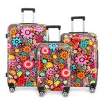 Hard Shell 4 Wheel Suitcase Set Flower Print Luggage Lightweight Cabin Travel