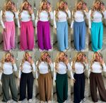 Womens High Waisted Pockets Harem Palazzo Wide Leg Casual Summer Trousers Pants