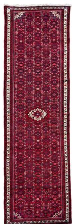 Hand Knotted Tribal Hamedan Runner Red Geometric Wool Nomadic Oriental Rug 3x14