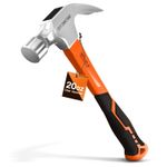 Claw Hammer 20oz  Steel Solid Fibreglass Straight Handle Shaft Rubber Forged UK