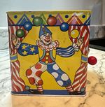 Clown Circus Square Tin Container with Lift-Off Lid Multicolour 23cm