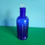 Victorian Cobalt Blue Ribbed Glass Poison Bottle with Stopper Antique Poison