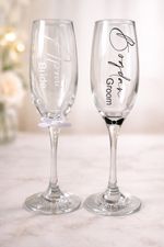 Personalised Bride And Groom Pearl Champagne Glasses. Set Of 2. With gift box. 