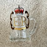 E II R Glass Beer MINIATURE Tankard Mug with Handle, Crown Design, 1970s