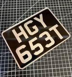 Small 7x4 Black & Silver perspex motorcycle Motor Bike Novelty number plate