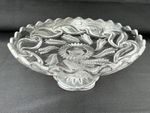 Vintage Pressed Glass Footed Cake Stand Scalloped Edges Leaf And Diamond Pattern