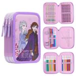 Disney Kids Girls Frozen Colouring Pens Pencil Case Triple Zip School Home