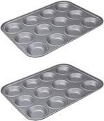2 x 12 Cup Hole Bun Baking Tray Non Stick Shallow Fairy Cake, Tart Mince Pie Tin