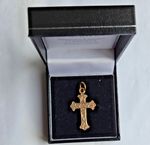 Antique 9ct Gold hand engraved Foliate Cross Charm pendant 1.2g .375 9C fine+box