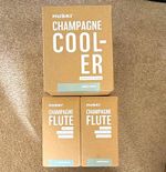 HUSKI SET Champagne Cooler w/BubbleLock Stopper & 2 Flutes in Brushed Stainless