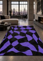 Abstract Purple & Black Chenille Rug — Washable Accent Floor Mat
