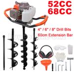 68CC/72cc 2-Stroke Petrol Earth Auger Fence Post Hole Digger Borer 3x Drills Set