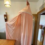 Pink Fabric Nursery Cot Canopy with White Pom-Pom Trim, Fits Cot Crib/Cradle