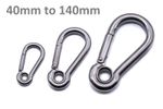 A4 Stainless steel carabiner clip snap spring hook eyelet 40mm - 140mm marine