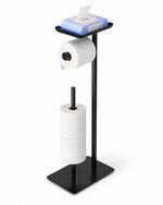 Toilet Paper Holder With Top Shelf Freestanding Black Weighted Base