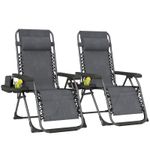 Outsunny Zero Gravity Chairs Set of 2 with Cup Holder, Headrest, Dark Grey