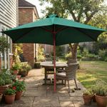 Sleek 2.4m Round Green Garden Umbrella with Wooden Frame - Perfect for Patios