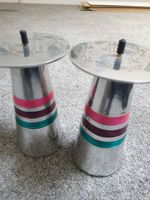 Vintage pair of hollow detachable conical striped candle sticks art deco style