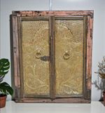 Antique Wooden Wall Décor Window Panels Frame Original Old Brass Fitted
