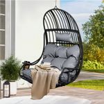 Hanging Egg Chair, Rattan Outdoor Indoor Swing Seat Hammock With Cushions, Grey