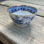 Antique Chinese Export Blue & White Porcelain Tea Bowl With Gilded Edge AF