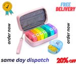 AUVON Weekly Pill Organiser with Pink PU Leather Bag for Women Large Pill Boxes