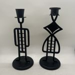 Vintage Post Modern Pair Of Man And Woman Candle Holders Metal Hungarian