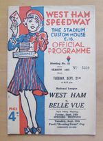 WEST HAM v BELLE VUE 1937 League Speedway Programme *Excellent Condition*