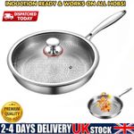 26/28/30/32cm Titanium Frying Pan w/ Lid Non-Stick Cookware Gas Induction Cooker