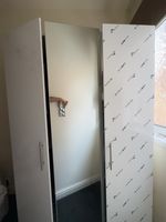 High Gloss 3 Door Triple White Mirrored Wardrobe with Hanging Rail & Shelves