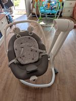 Grey & White Baby Swing/Bouncer Seat, Stars Theme, Toy Bar, Harness, Frame
