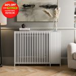 Radiator Cover White Modern Vertical Slat Shelves MDF Storage Cabinet Small