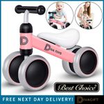 BABY BALANCE BIKE PINK KIDS TRIKE NO PEDAL FREE TODDLER FOR 1-2 YEAR OLD NEW