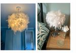 Matching White Feather Round Lampshade and Lamp