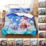 Genshin Impact Bedding Set 3 PCS Quilt Duvet Cover Dorm Single Double King UK