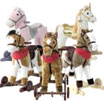 LUXURY PLUSH ROCKING HORSE PUSH ALONG RIDE ON TOY WITH SOUND & MOVING MOUTH