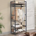 Wisfor Industrial Clothes Rail Coat Stand Garment Rack Open Wardrobe w/ 3 Shelf