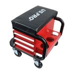 US PRO Mechanics Workshop Seat Stool Trolley with 3 drawers & Wheels Heavy Duty