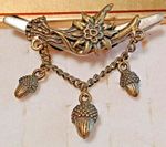 481 - Silver Tone Acorn Collar Pin Costume Style 68x60mm