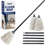 150CM LONG COTTON FLOOR MOP WITH 2 ULTRA ABSORBENT HEADS METAL POLE TWIST & LOCK