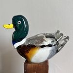 Art Glass Mallard Duck Figurine / Paperweight Beautiful Heavy Like Murano Glass