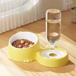 Yellow/White Plastic Raised Cat Bowl with 350ml Water Bottle Feeder, 15° Tilt