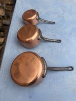 Set Of 3 Vintage French Copper Tin Lined Saucepans