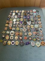 JOB LOT COLLECTION OF 100 DIFFERENT UK BOWLS BOWLING PIN BADGES